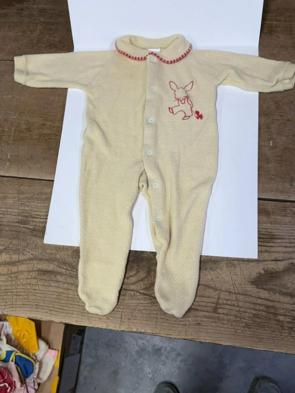 Vintage 1950s Trimfit Terry Cloth Sleeper Baby PJ 0-3M Yellow Embroidered Rabbit